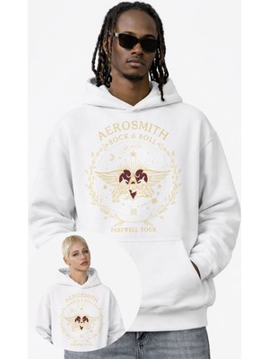 Fuddy Moda Unisex Aerosmith Rock And Roll Yazılı Kapüşonlu Sweatshirt, Oversize Rock Band Baskılı Hoodie
