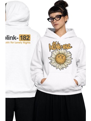 Fuddy Moda Unisex BLINK-182 Sunflower Ense Baskılı Kapüşonlu Sweatshirt, Oversize Rock Band Temalı Hoodie