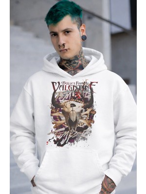 Fuddy Moda Unisex Bullet For My Valentine Baskılı Kapüşonlu Sweatshirt, Oversize Rock Band Temalı Hoodie