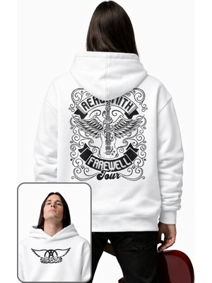 Fuddy Moda Unisex Aerosmith Farewell Tour Sırt Baskılı Kapüşonlu Sweatshirt, Oversize Rock Band Temalı Hoodie