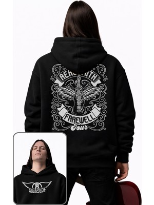 Fuddy Moda Unisex Aerosmith Farewell Tour Sırt Baskılı Kapüşonlu Sweatshirt, Oversize Rock Band Temalı Hoodie
