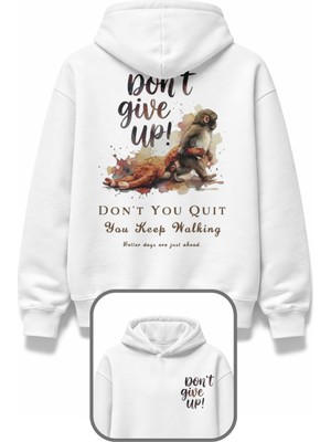 Fuddy Moda Unisex Oversize Dont Give Up Maymun Punch Sırt Baskılı Kapüşonlu Sweatshirt