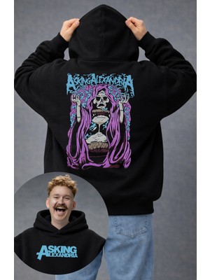Fuddy Moda Unisex Asking Alexandria Sırt Baskılı Kapüşonlu Sweatshirt, Oversize Rock Band Temalı Hoodie