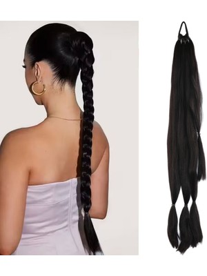 Indispensablely Üçlü Örgü Tokalı At Kuyruğu / Koyu Kestane