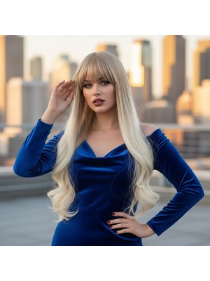 Indispensablely Kahküllü Uzun Dalgalı Fiber Sen Peruk / Küllü Balköpüğü / Platin Ombreli