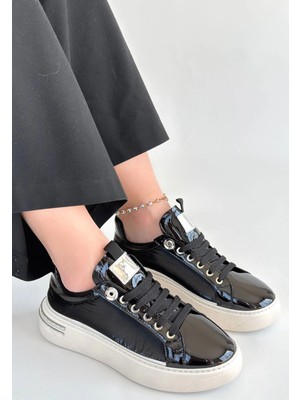 Indispensablely Hley Siyah Rugan Paraşüt Detaylı Bağcıklı Spor Ayakkabı