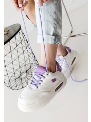 Indispensablely Chris Beyaz Cilt Lila Detaylı Bağcıklı Spor Ayakkabı