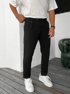 paris store Erkek Belden Düğmeli Cepli Dokuma Pantolon