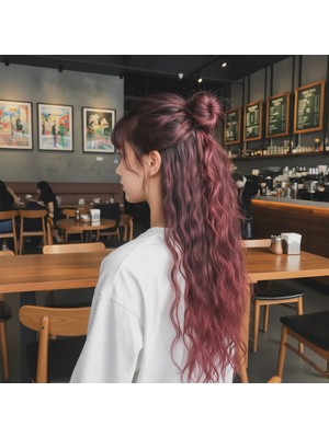 Indispensablely Fiber Sen Kabarık Dalgalı 8 Parça Çıt Çıt / Koyu Kızıl