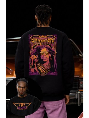 Fuddy Moda Unisex Oversize Shut Up And Dance Aerosmith Sırt Baskılı Bisiklet Yaka Kapüşonsuz Sweatshirt