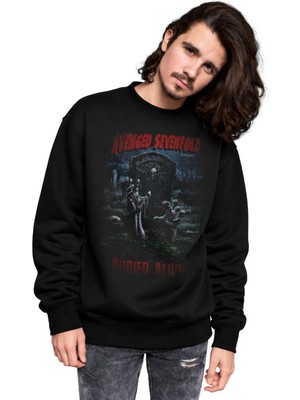 Fuddy Moda Unisex Oversize Avenged Sevenfold Presents Baskılı Bisiklet Yaka Kapüşonsuz Sweatshirt
