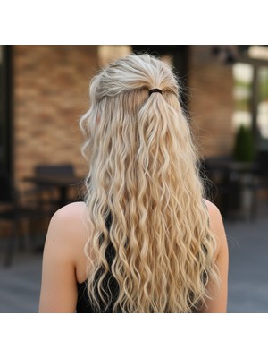 Indispensablely Fiber Sen Kabarık Dalgalı Yarım Ay + 2 Yan Çıt Çıt / Balköpüğü Beyaz Platin Röfleli