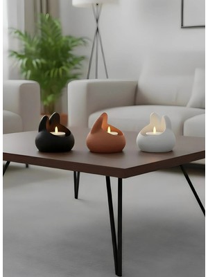 Venora Concept Dekoratif Tavşan Şeklinde LED Tealight Mumluk 3lü Set | 3D Baskı | 3 Adet LED Tealight Mum Ile Gönderilir