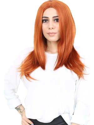 Indispensablely Kahkülsüz Fiber Sen Orta Boy Düz Peruk / Bakır