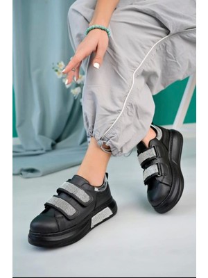 Indispensablely Nino Siyah Cilt Cırt Cırtlı Spor Ayakkabı