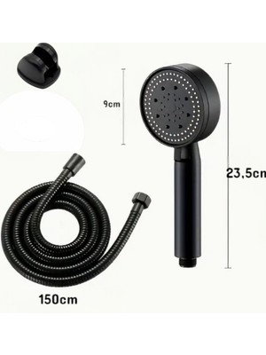 Deyhome 3'lü Set 5 Kademeli Siyah Duş Başlığı + 150 cm Duş Hortumu + Askı Aparatı