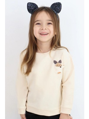 Breeze Kız Çocuk Sweatshirt Mutlu Bulut & Sevimli Civciv Aksesuar Detaylı 2-6 Yaş, Krem