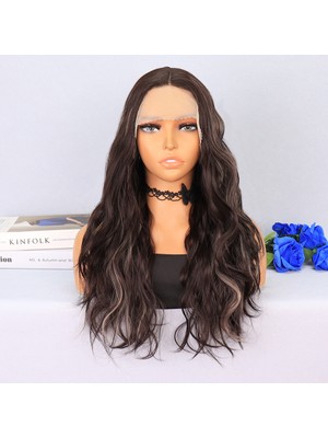 Indispensablely Koyu Kumral Platin Işıltılı Hafif Dalgalı Tül Peruk