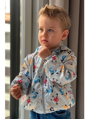 BREEZE GİRLS & BOYS Erkek Çocuk Yağmurluk Renkli Şaşkın Rakamlar Desenli 1-5 Yaş, Gri Melanj