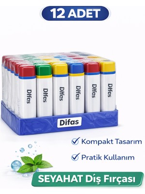 Bezos Difas Seyahat Tipi Diş Fırçası ve Diş Macunu Seti | Kapaklı Taşınabilir 12 Adet