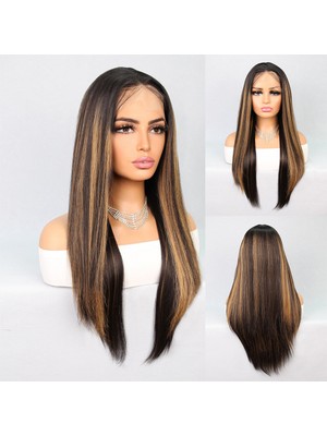 Indispensablely Kahverengi Karamel Işıltılı Fiber Sen Düz Tül Peruk