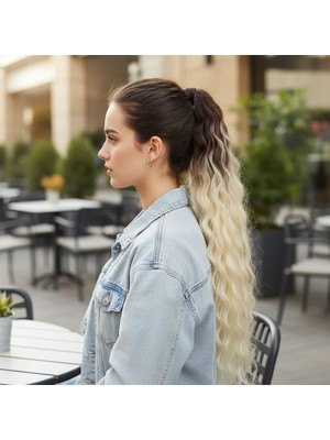 Indispensablely Lastik Tokalı At Kuyruğu Kabarık Afro Dalgalı / Kumral / Platin Ombre