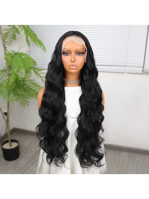 Indispensablely Siyah Ekstra Uzun Fiber Sen Dalgalı Tül Peruk
