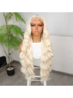 Indispensablely Beyaz Platin Ekstra Uzun Fiber Sen Dalgalı Tül Peruk