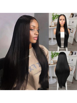 Indispensablely Siyah Ekstra Uzun Fiber Sen Düz Tül Peruk