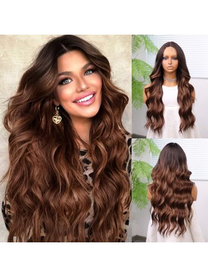 Indispensablely Kahverengi Karamel Işıltılı ve Ombreli Tül Peruk