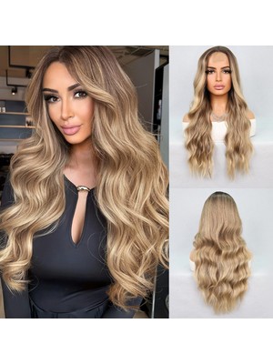 Indispensablely Kumral Dore Sarı Ombre Balköpüğü Röfleli Tül Peruk