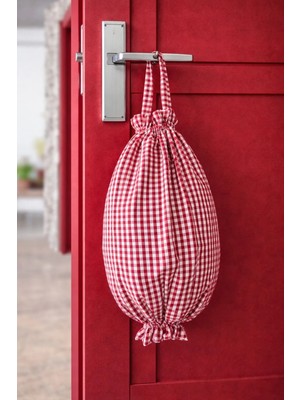 Yuvol Pötikareli Kırmızı Kumaş Poşetlik 50X30 cm Poşet Organizeri, Mutfak Poşet Düzenleyici