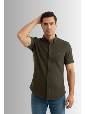 Man Klas Erkek Gömlek Düğme Detaylı Premium Likralı Kısakollu Slim Fit Erkek Spor Gömlek