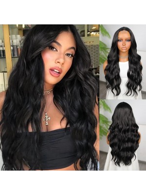 Indispensablely Koyu Siyah Su Dalgalı Fiber Sen Tül Peruk