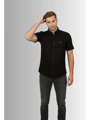 Man Klas Erkek Gömlek Düğme Detaylı Premium Likralı Kısakollu Slim Fit Erkek Spor Gömlek