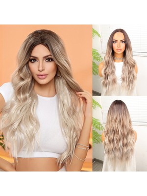 Indispensablely Kumral Beyaz Platin Ombre ve Röfleli Tül Peruk