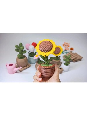 3D Snaxx Modern Ayçiçeği Mini Saksı – Dekoratif Çiçek (7X7X11 Cm)