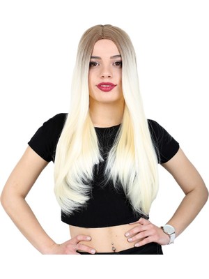 Indispensablely Fiber Sen Uzun Düz Peruk / Açık Balköpüğü / Platin Ombreli