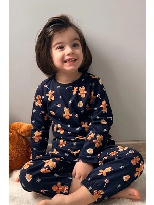 Breeze Erkek Bebek Pijama Takımı Yılbaşı Temalı Kurabiye Adam Desenli 9 Ay-3 Yaş, Lacivert