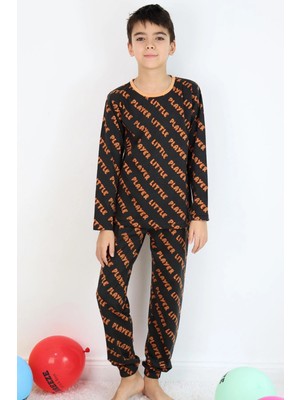 Breeze Erkek Çocuk Pijama Takımı Oyun Zamanı Küçük Oyuncu Yazılı 9-12 Yaş, Koyu Kahve