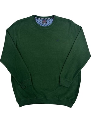 AlanyaXXL Büyük Beden Düz Renk Yeşil Pamuklu Erkek Sweat Kazak Bisiklet Yaka