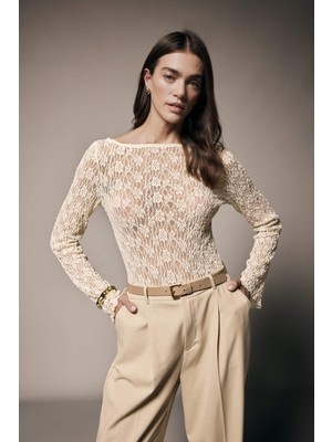 DeFacto Fitted Kayık Yaka Dantel Bluz G9802AX26SP