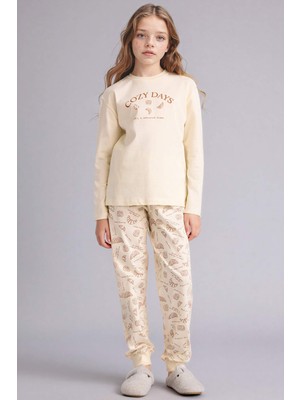 DeFacto %100 Pamuklu Baskılı Beli Lastikli Pijama Takımı Kız Çocuk F6231A825WN