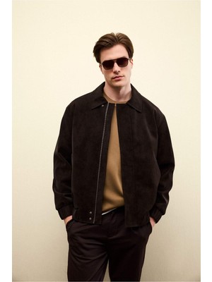 DeFacto Relax Fit Astarlı Fermuarlı Süet Mont F7765AX26SP