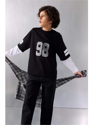 DeFacto New Regular Fit Bisiklet Yaka Slogan Baskılı Uzun Kollu Tişört Erkek Çocuk G2482A826SP