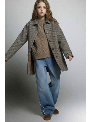 DeFacto Gömlek Yaka Düğmeli Kareli Kaşe Mont Kız Çocuk G2580A825WN