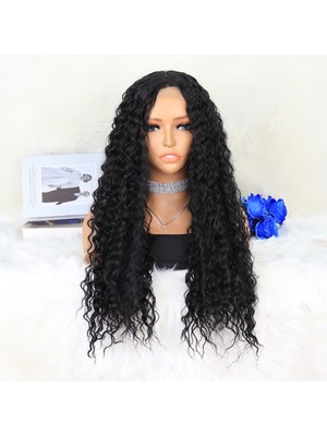 Indispensablely Afro Dalga Siyah Orta Boy Tül Peruk