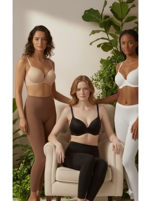 Trend Dokunuş Kadın 3'lü Dolgusuz Içi Boş Ten-Siyah-Beyaz Mikro Kumaş Günlük Sütyen