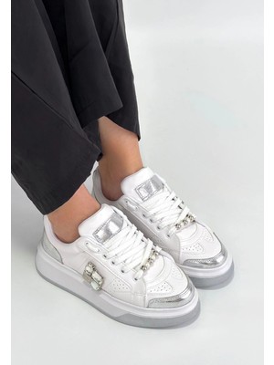 Indispensablely Ceans Beyaz Cilt Bağcıklı Spor Ayakkabı