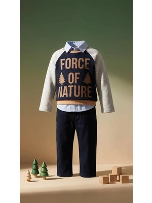 Bebüş Erkek Çocuk 3’lü Takım Bayramlık Kombin Gömlek Sweatshirt Pantolon Şık Takım